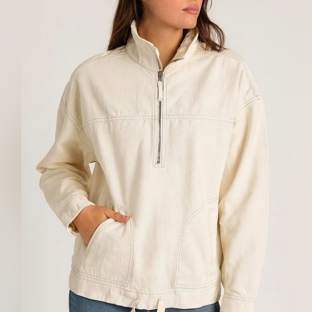 LNDN Quarter Zip Denim Pullover/Jacket In Natural Cream XS NWT